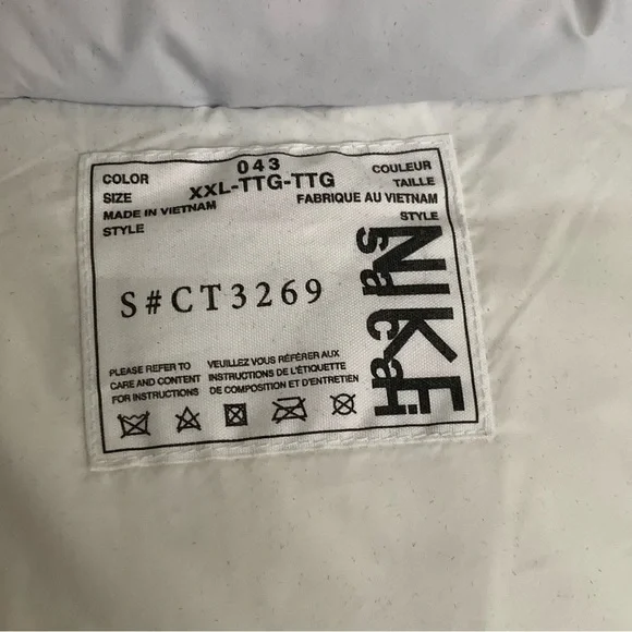 Men’s Nike X Sacai Puffer 800 Fill Down Coat Quilted Jacket Gray XXL NEW!
